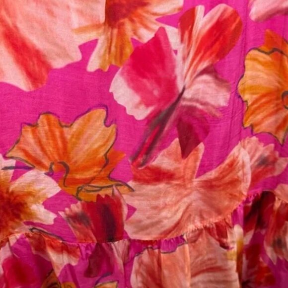 NEW Lara G Floral Maxi Dress Pink Silk Blend Made in Italy Colorful Bohemian M - Picture 5 of 10